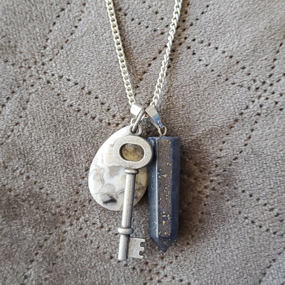 Key & Crystal Pendant Necklace